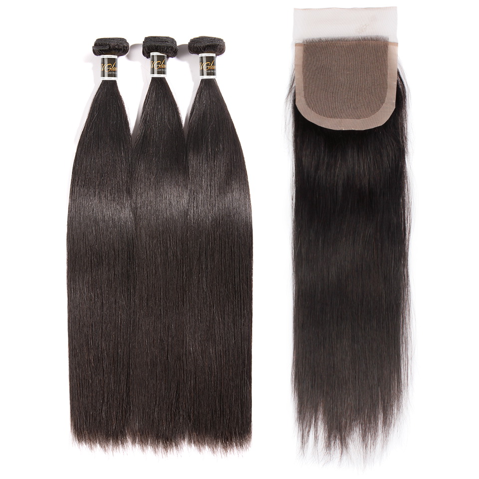 Uglam 4x4 Silk Base Closure With Bundles Straight
